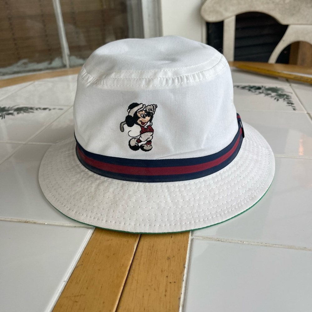 Vintage Mickey Mouse Golfer Bucket Hat White Rare Pro Mickey Disney XL Summer